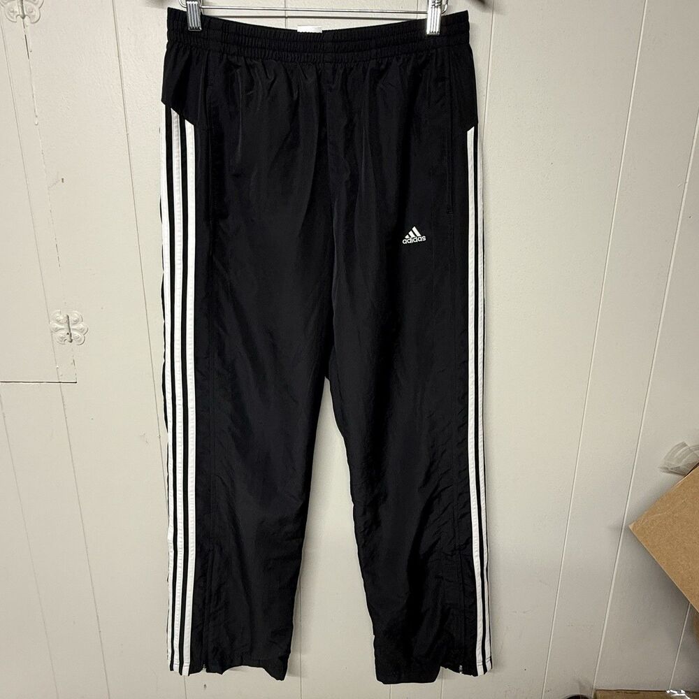 Vtg Adidas Track Windbreaker Pants Lined Black Baggy Wide Leg Zipper Men M EUC